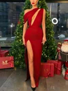 Sheath/Column One Shoulder Stretch Crepe Floor-length Prom Dresses With Split Front #Favs020115494