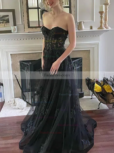 Princess Sweetheart Tulle Sweep Train Prom Dresses With Appliques Lace #Favs020115525