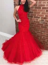 Trumpet/Mermaid High Neck Tulle Sweep Train Prom Dresses With Beading #Favs020115532