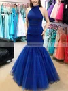 Trumpet/Mermaid High Neck Tulle Sweep Train Prom Dresses With Beading #Favs020115532