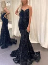 Trumpet/Mermaid V-neck Sequined Sweep Train Prom Dresses #Favs020115535