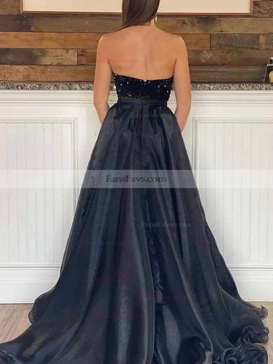 Sheath/Column Strapless Organza Sequined Detachable Prom Dresses #Favs020115536