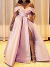 Ball Gown Off-the-shoulder Satin Floor-length Prom Dresses With Split Front #Favs020115547