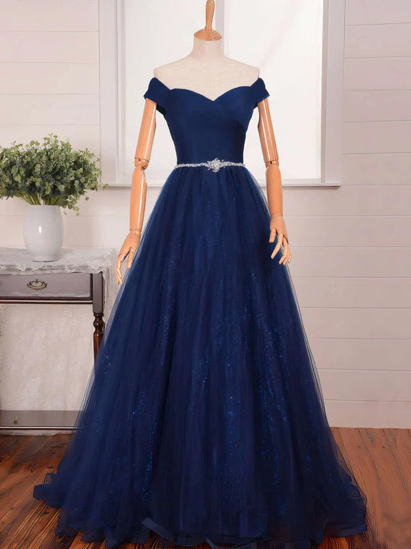 Ball Gown Off-the-shoulder Tulle Sweep Train Beading Prom Dresses #Favs020102612