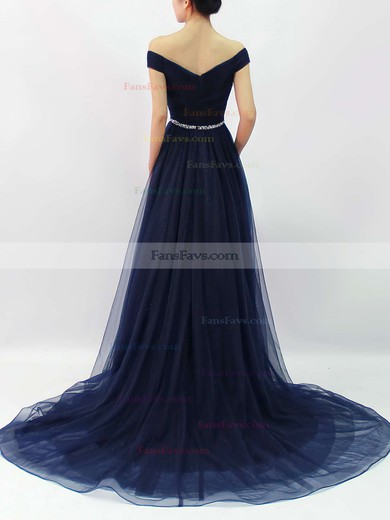 Ball Gown Off-the-shoulder Tulle Sweep Train Beading Prom Dresses #Favs020102612