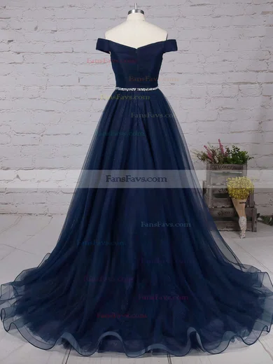 Ball Gown Off-the-shoulder Tulle Sweep Train Beading Prom Dresses #Favs020102612