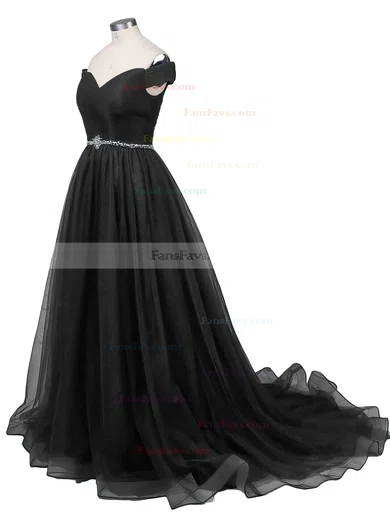 Ball Gown Off-the-shoulder Tulle Sweep Train Beading Prom Dresses #Favs020102612