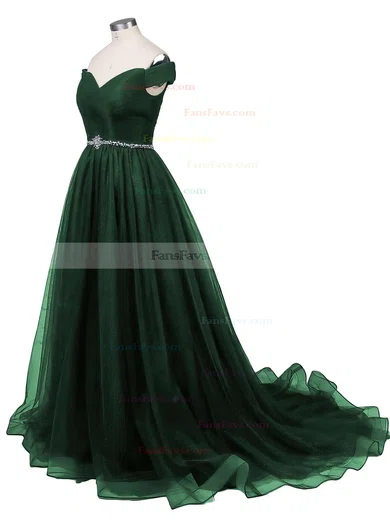 Ball Gown Off-the-shoulder Tulle Sweep Train Beading Prom Dresses #Favs020102612