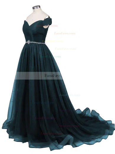 Ball Gown Off-the-shoulder Tulle Sweep Train Beading Prom Dresses #Favs020102612