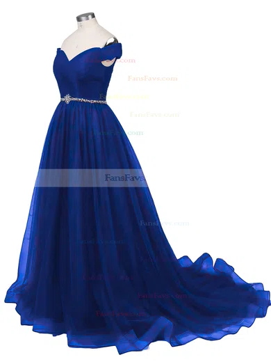 Ball Gown Off-the-shoulder Tulle Sweep Train Beading Prom Dresses #Favs020102612