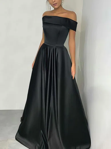 A-line Off-the-shoulder Silk-like Satin Floor-length Prom Dresses #Favs020105934
