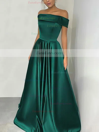 A-line Off-the-shoulder Silk-like Satin Floor-length Prom Dresses #Favs020105934