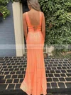 Sheath/Column V-neck Sequined Sweep Train Prom Dresses With Split Front #Favs020115601