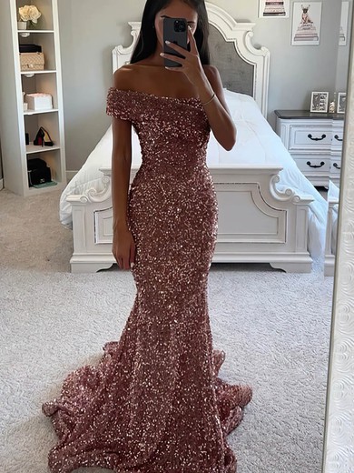 Trumpet/Mermaid One Shoulder Sequined Sweep Train Prom Dresses #Favs020115625