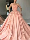 Ball Gown Strapless Satin Sweep Train Prom Dresses With Sashes / Ribbons #Favs020115626