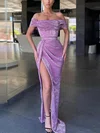 Sheath/Column Off-the-shoulder Shimmer Crepe Sweep Train Prom Dresses With Split Front #Favs020115628