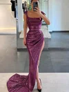 Trumpet/Mermaid Scoop Neck Sequined Sweep Train Prom Dresses With Split Front #Favs020115634
