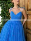 A-line V-neck Tulle Tea-length Short Prom Dresses With Ruffles #Favs020020110269
