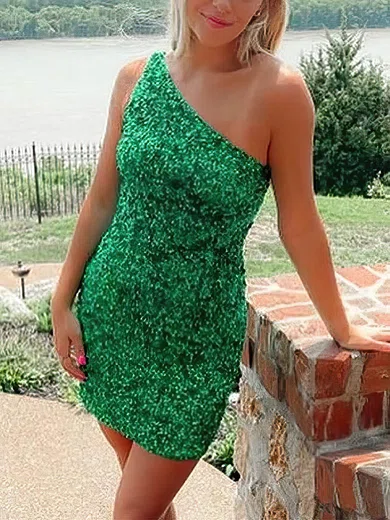 Sheath/Column One Shoulder Sequined Short/Mini Short Prom Dresses #Favs020020108854