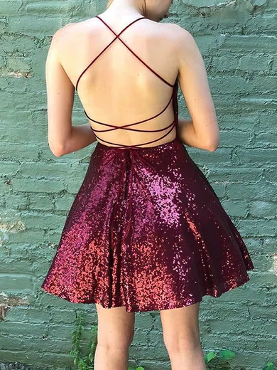 A-line V-neck Sequined Short/Mini Short Prom Dresses #Favs020020108855