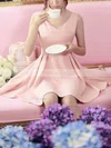 A-line V-neck Satin Short/Mini Bow Short Prom Dresses #Favs020020108856