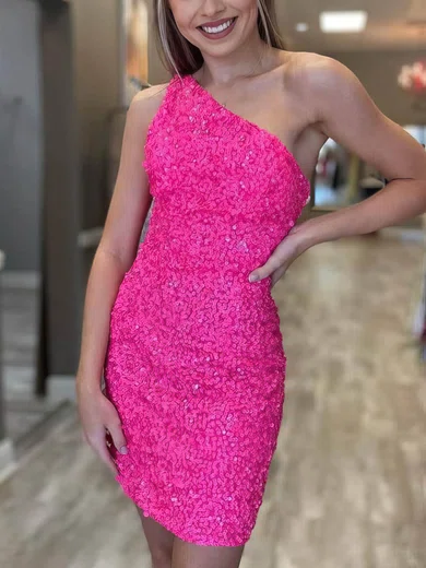 Sheath/Column One Shoulder Sequined Short/Mini Short Prom Dresses #Favs020020110564