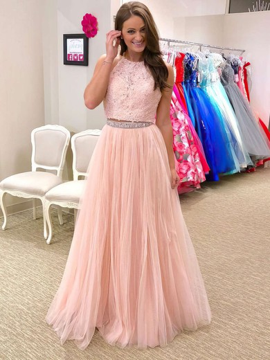 A-line Halter Tulle Floor-length Beading Prom Dresses #Favs020105947