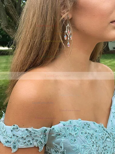 A-line Off-the-shoulder Satin Short/Mini Short Prom Dresses With Lace #Favs020020110274