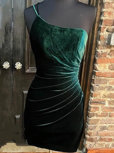 Sheath/Column One Shoulder Velvet Short/Mini Short Prom Dresses With Ruffles #Favs020020109815