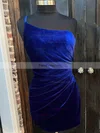 Sheath/Column One Shoulder Velvet Short/Mini Short Prom Dresses With Ruffles #Favs020020109815