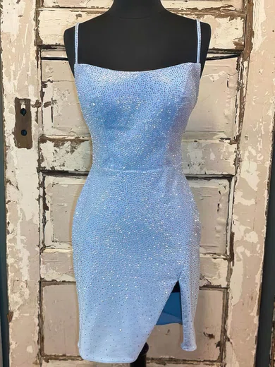 Sheath/Column Scoop Neck Jersey Short/Mini Short Prom Dresses With Split Front #Favs020020110569