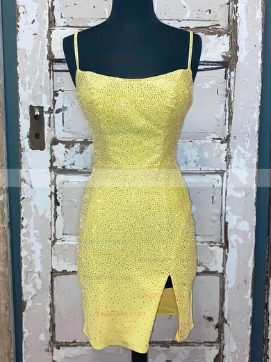 Sheath/Column Scoop Neck Jersey Short/Mini Short Prom Dresses With Split Front #Favs020020110569