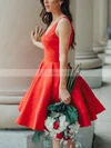 A-line V-neck Satin Knee-length Short Prom Dresses #Favs020020111391