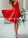 A-line V-neck Satin Knee-length Short Prom Dresses #Favs020020111391