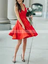 A-line V-neck Satin Knee-length Short Prom Dresses #Favs020020111391