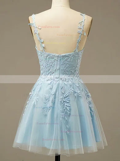 A-line V-neck Lace Tulle Short/Mini Short Prom Dresses With Appliques Lace #Favs020020110571