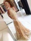 Trumpet/Mermaid Scoop Neck Tulle Sweep Train Appliques Lace Prom Dresses #Favs020102800