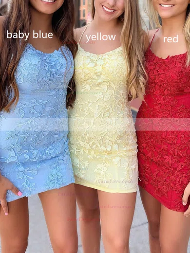 Sheath/Column Scoop Neck Tulle Lace Short/Mini Short Prom Dresses With Appliques Lace #Favs020020111392