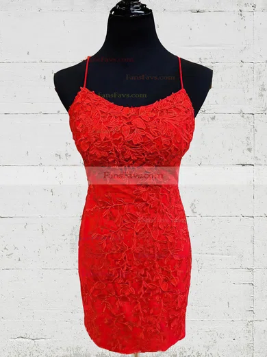 Sheath/Column Scoop Neck Tulle Lace Short/Mini Short Prom Dresses With Appliques Lace #Favs020020111392