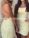 Sheath/Column Scoop Neck Tulle Lace Short/Mini Short Prom Dresses With Appliques Lace #Favs020020111392