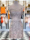 Sheath/Column Scoop Neck Tulle Lace Short/Mini Short Prom Dresses With Appliques Lace #Favs020020111392