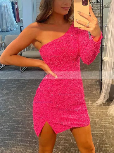 Sheath/Column One Shoulder Sequined Short/Mini Short Prom Dresses #Favs020020108867