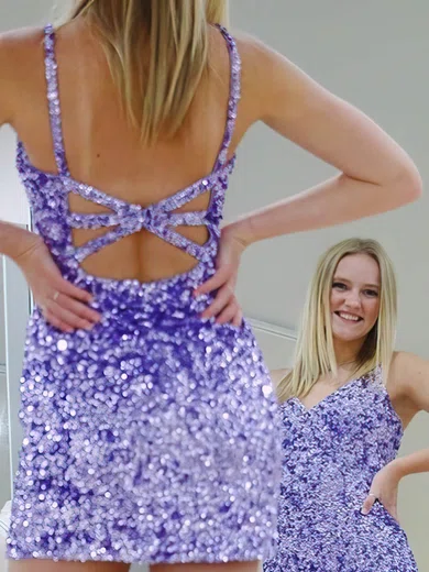 Sheath/Column V-neck Sequined Short/Mini Short Prom Dresses #Favs020020111393