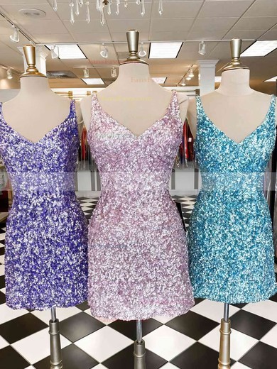 Sheath/Column V-neck Sequined Short/Mini Short Prom Dresses #Favs020020111393