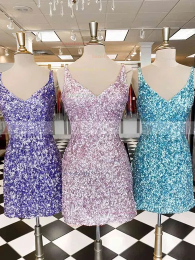 Sheath/Column V-neck Sequined Short/Mini Short Prom Dresses #Favs020020111393