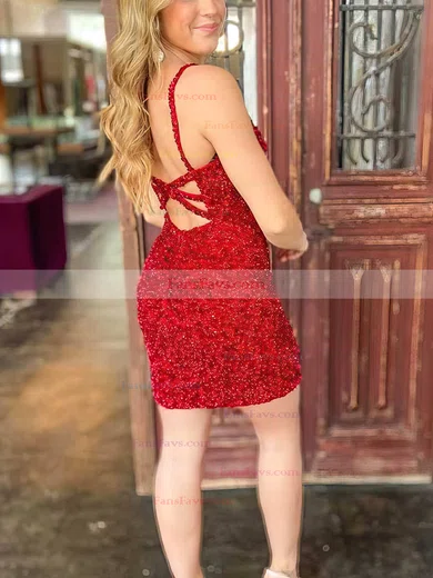 Sheath/Column V-neck Sequined Short/Mini Short Prom Dresses #Favs020020111393