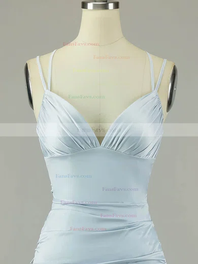 Sheath/Column V-neck Silk-like Satin Short/Mini Ruffles Short Prom Dresses #Favs020020108868