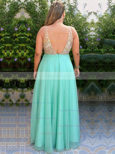 A-line V-neck Chiffon Floor-length Beading prom dress #Favs020105959