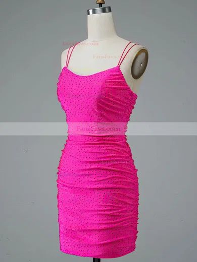 Sheath/Column Scoop Neck Silk-like Satin Short/Mini Beading Short Prom Dresses #Favs020020108869