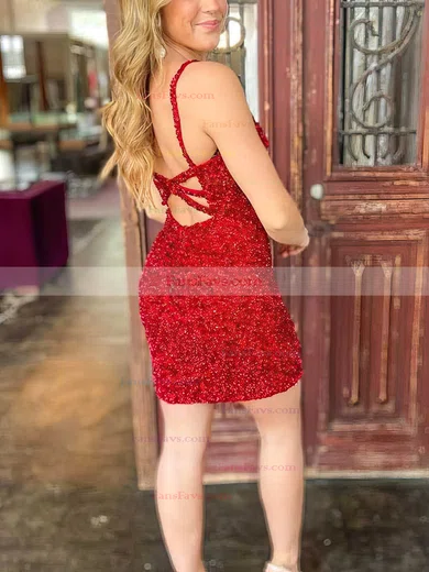 Sheath/Column V-neck Sequined Short/Mini Short Prom Dresses #Favs020020110574